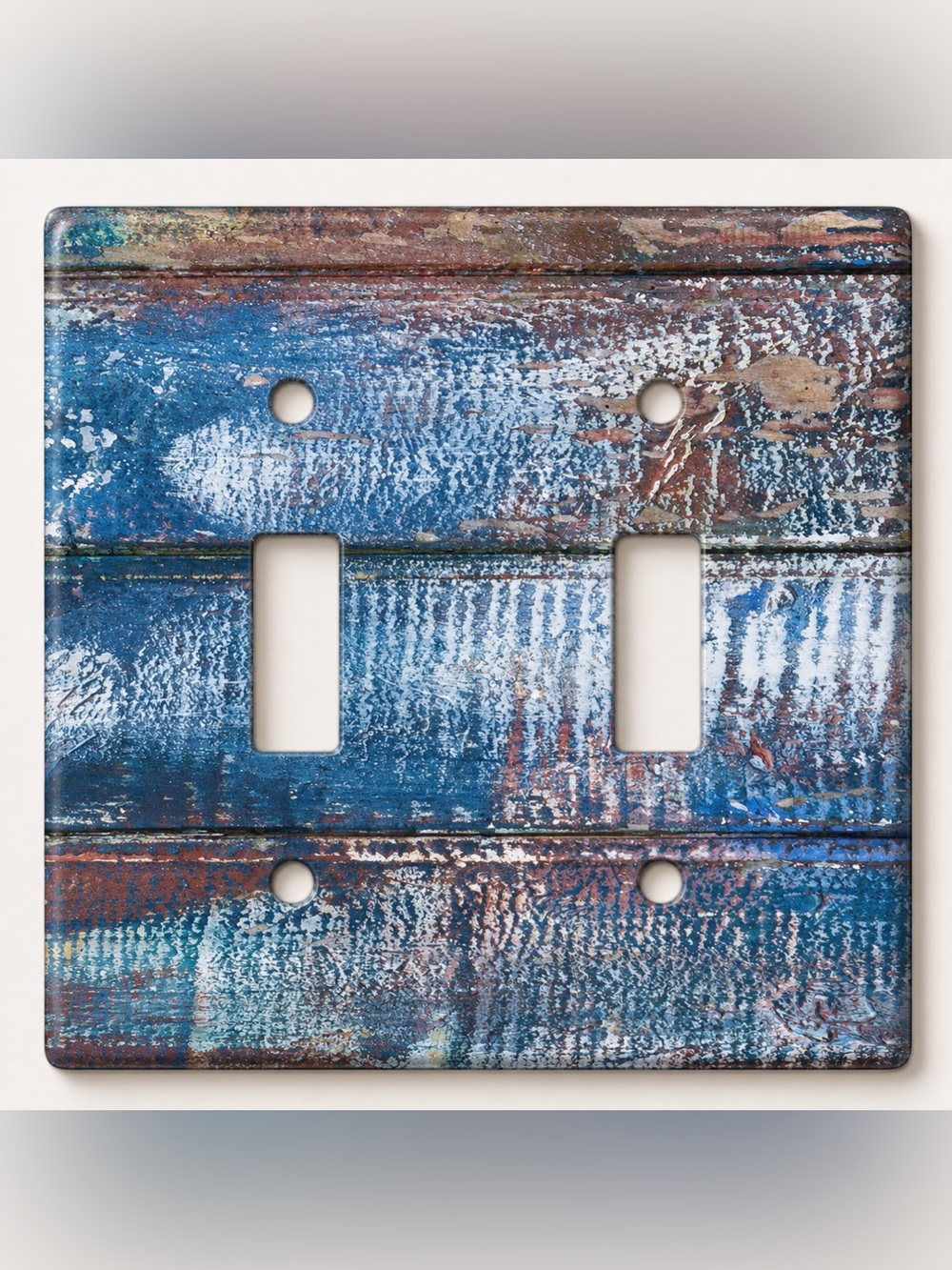 Handmade Distressed Blue Rustic Wood Double Toggle Light Switch Cover